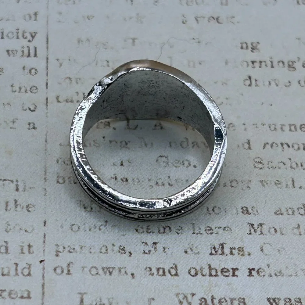 Silver Gold Mushroom Wide Band Ornate Ring Fantasy Cottagecore Botanical Theme - Picture 9 of 13